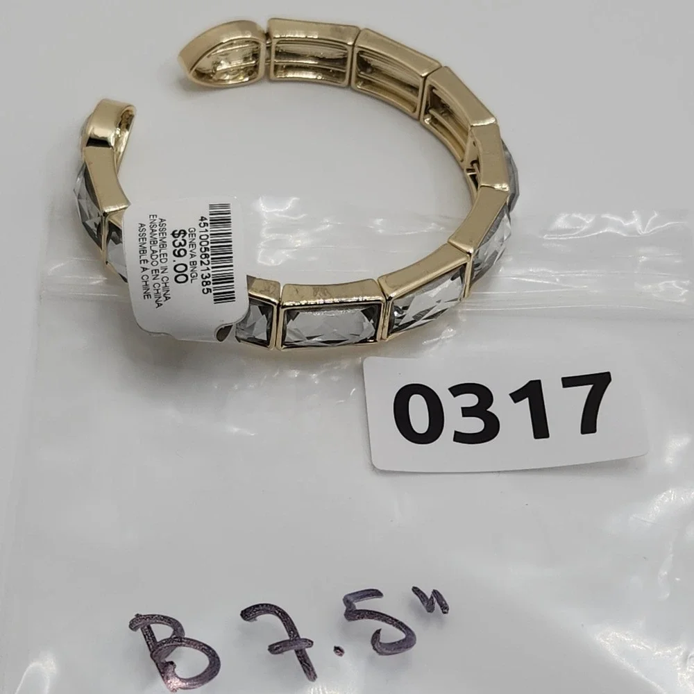 Glam Chicos Bangle Bracelet Gold Tone‎ Clear Crystal Rhinestone Art Deco Style